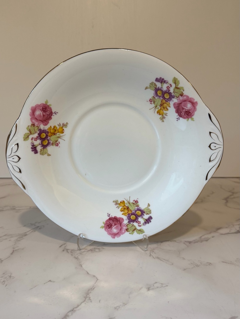 Vintage Mayfair Bone China England Floral Handled Cake Plate Serving Platter